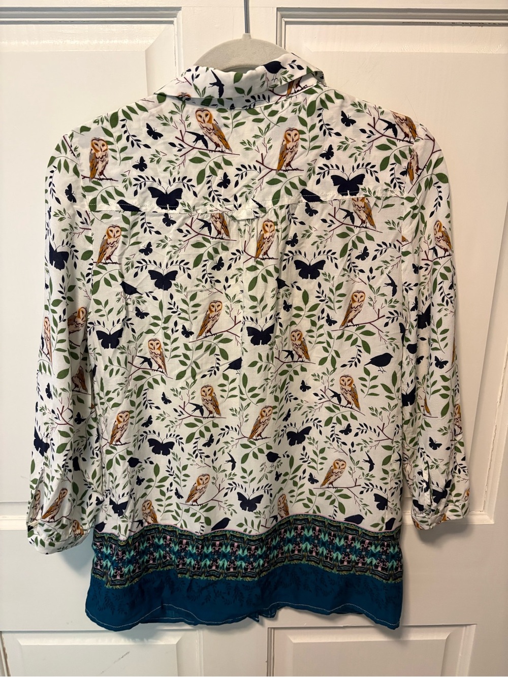 Maeve Anthropologie woodland walk owl collar button up top blouse 4 s small - Picture 6 of 6